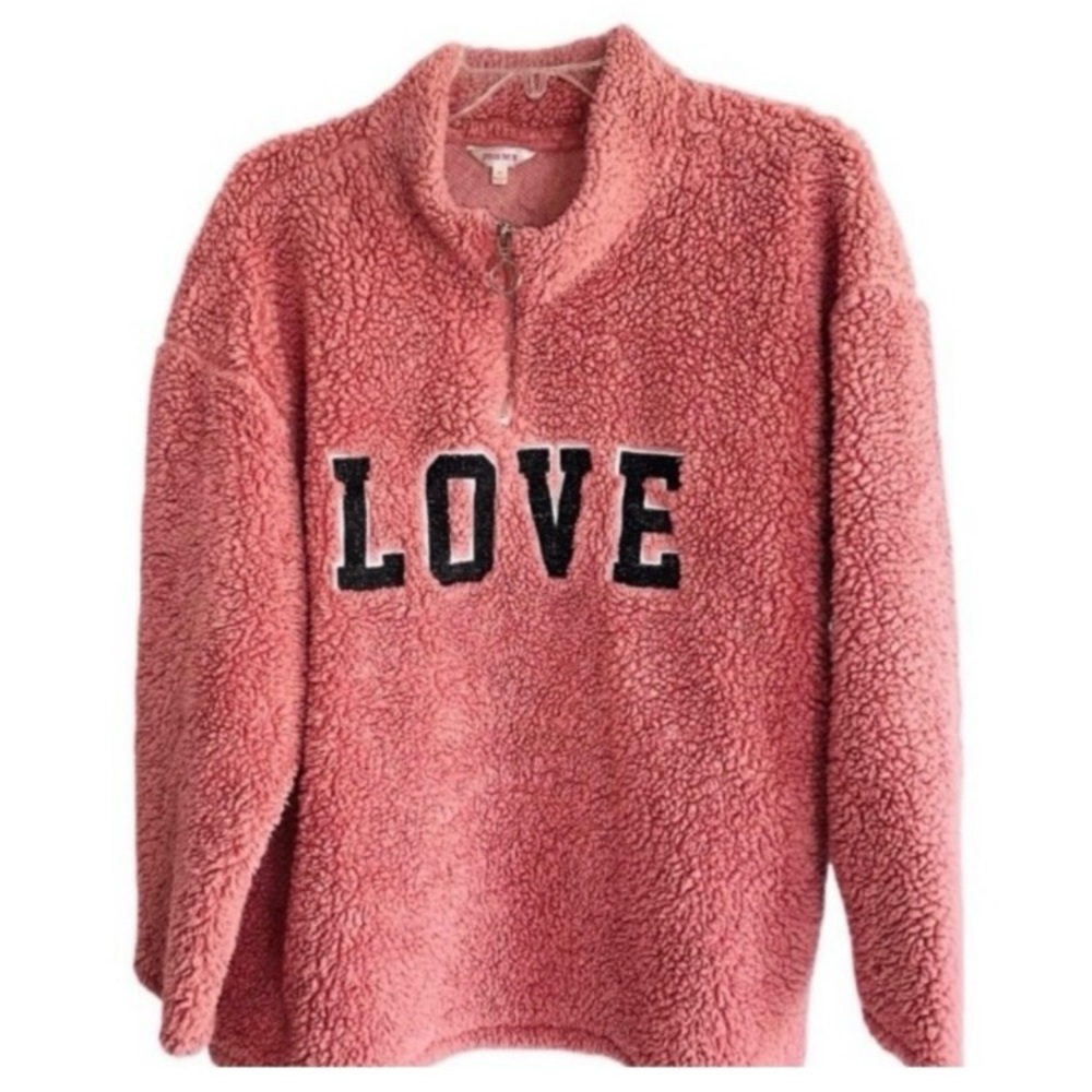 Stella Tweed Pink Sherpa Pullover Sweater Sz XL